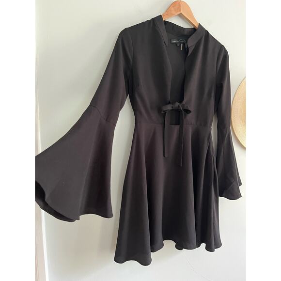 English Factory | NWOT Witchy Black Tie-Front Bell Sleeve Mini Dress | Sz S - Picture 4 of 9